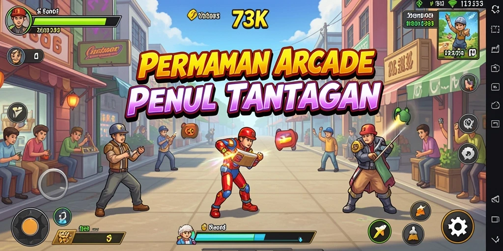 Tampilan antarmuka game Arcade 73K yang menarik dan berwarna.