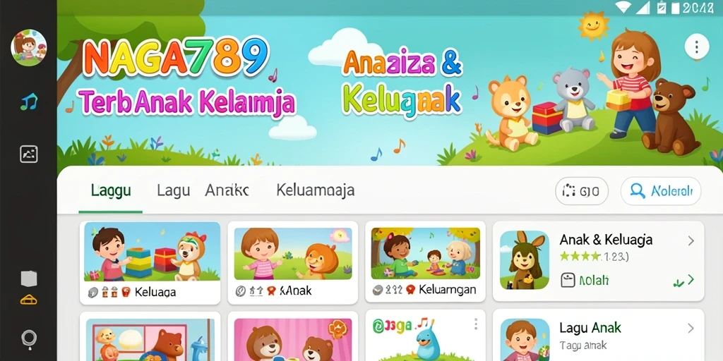 Antarmuka aplikasi NAGA789 menampilkan fitur Lagu Anak yang menarik.