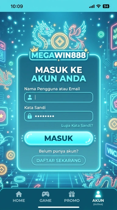 Tampilan halaman login megawin888